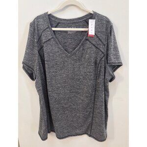 LIVI by Lane Bryant Active Heather Gray V-Neck Short Sleeve Wicking Top 26/28 Wo